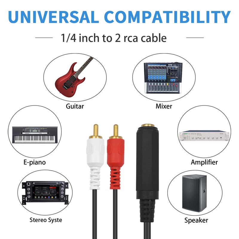 Poyiccot RCA to 1/4 Adapter Cable, 6.35mm 1/4 inch TRS Stereo Jack Female to 2 RCA Male Plug Y Splitter Adapter Cable for Subwoofer, Amplifier, Audio/Video Receiver. 25cm/10inch - Image 4